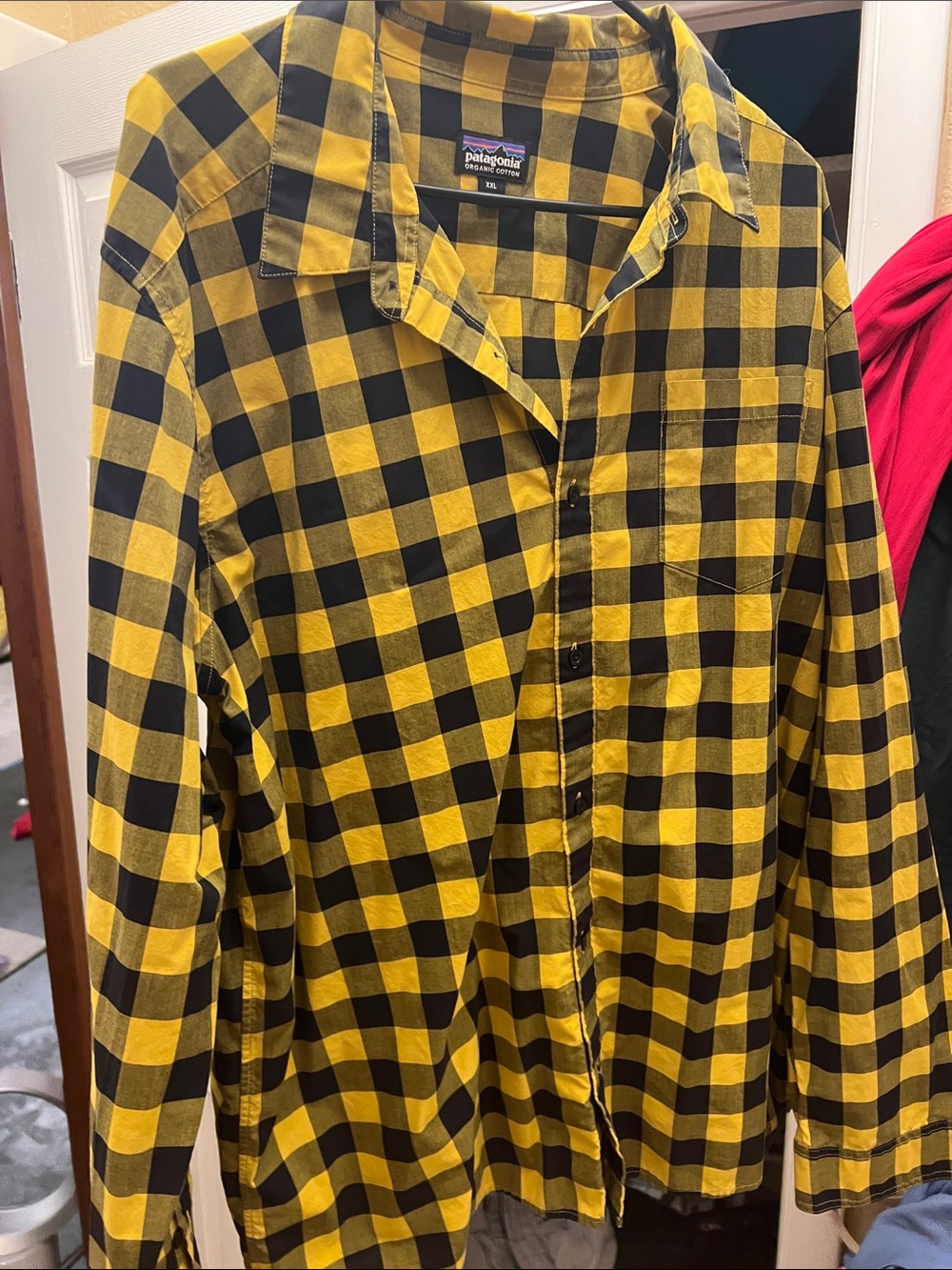 Patagonia Yellow and Black Plaid Organic Cotton Shirt XXL